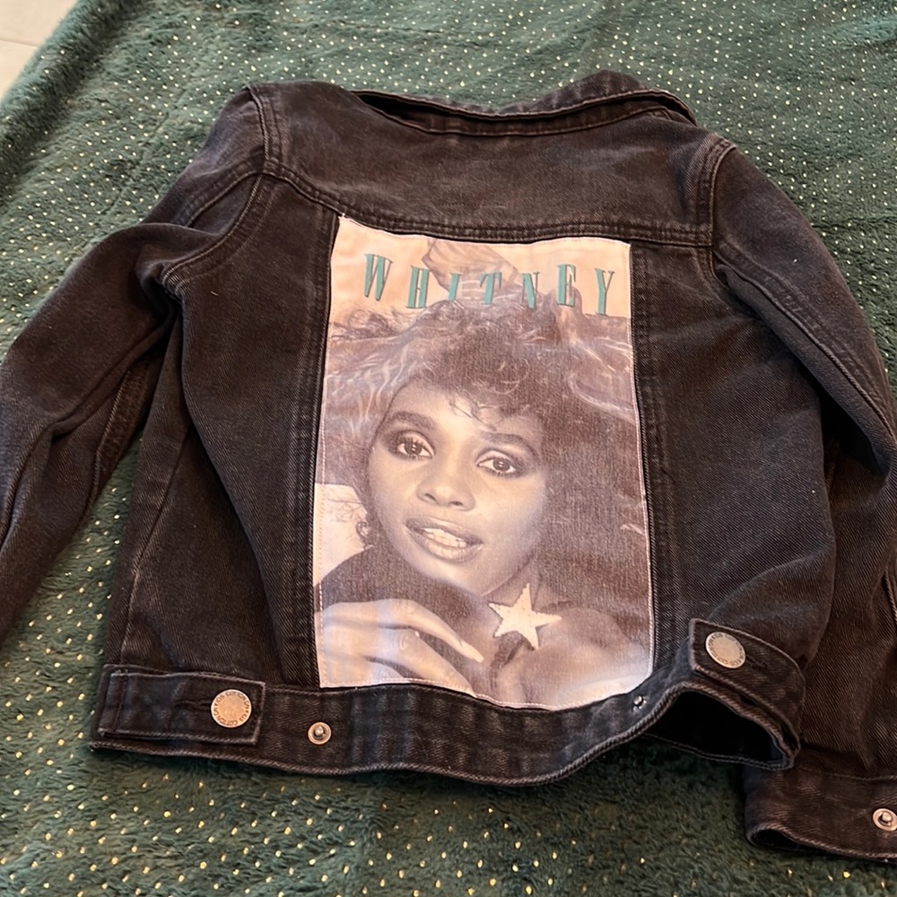 Cotton On Black Denim Jacket with Whitney Houston Back Graphic